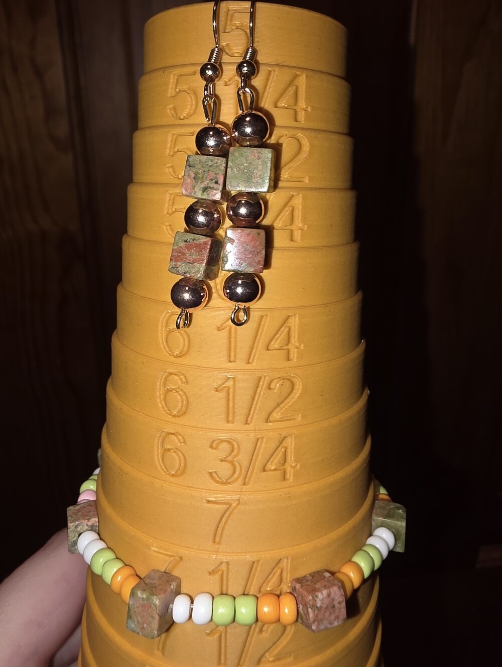 Unakite Gemstone Earrings And Beaded Bracelet Set